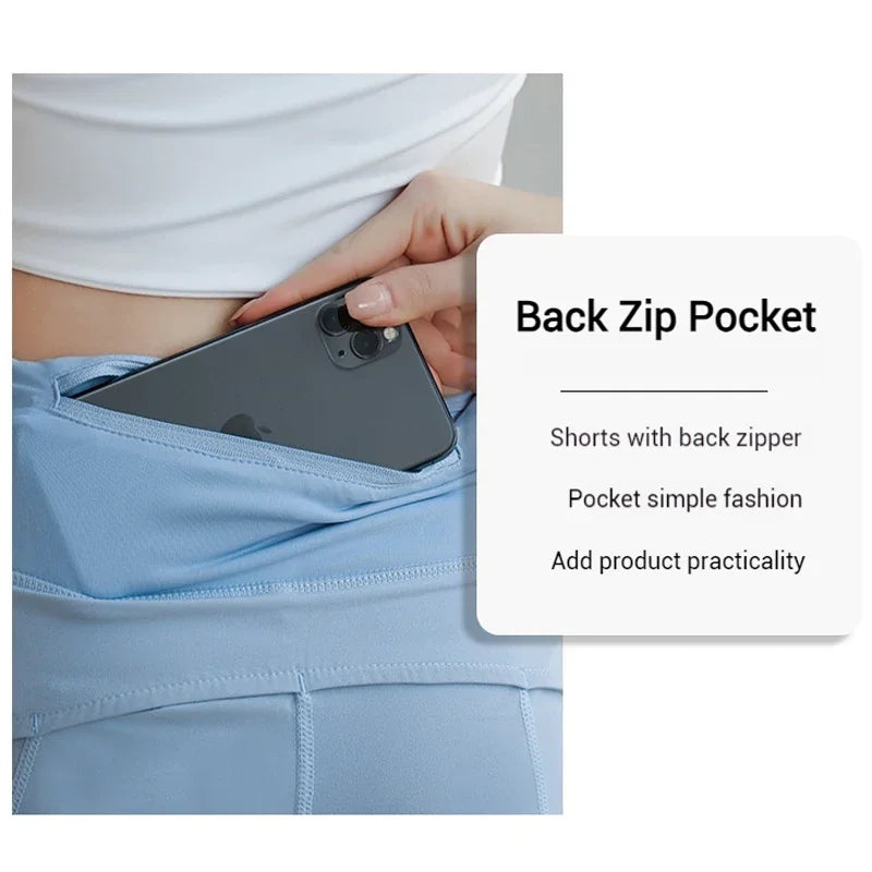 (S-XL)Women Quick Dry Running Shorts Anti-exposed Slim Fit Gym Bottoms Jogging Fitness Sport Shorts with Back Zipper Pocket