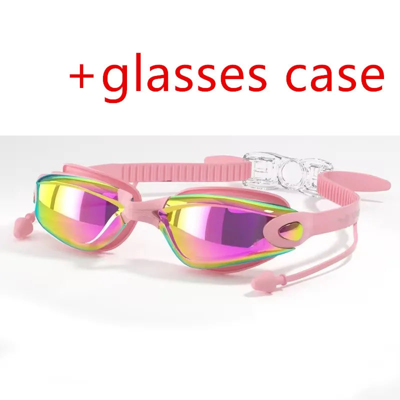 Professional Adult Anti-fog Swimming Goggles with Earplugs Men Women Swim Leak Proof Adjustable UV Protection Eyewear