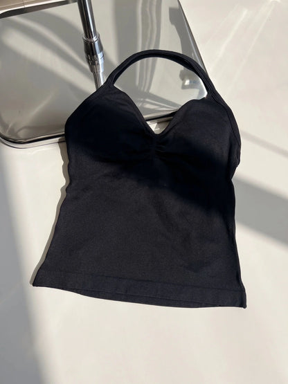 Longline Strappy Gym Top Custom Logo Backless Gym Clothes Women Scrunch Built-in Bra With Removable Cups Yoga Tank Tops