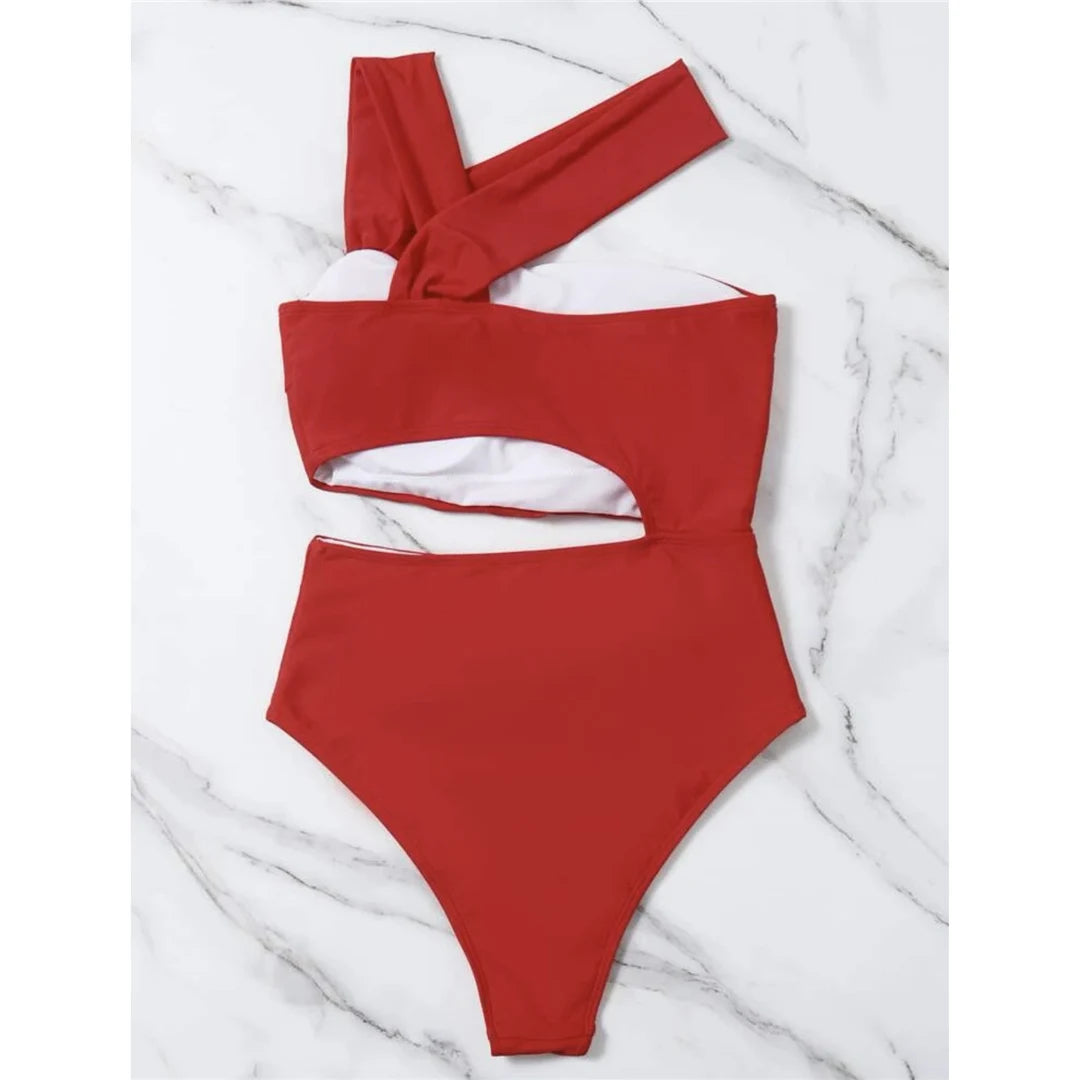 S - XL 13 Colors Asymmetric Cut Out One Piece Swimsuit Women Swimwear Female One Shoulder Padded Bather Bathing Suit Swim