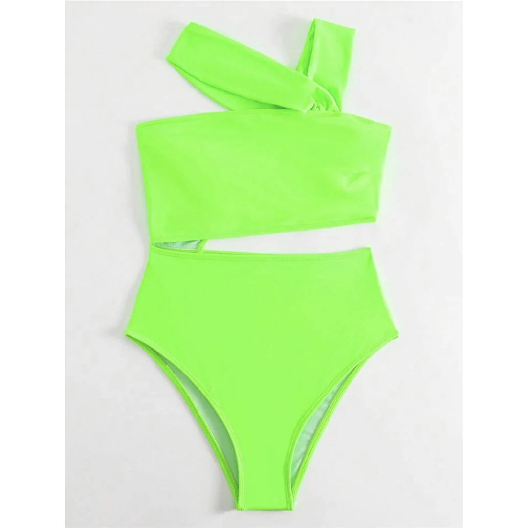 S - XL 13 Colors Asymmetric Cut Out One Piece Swimsuit Women Swimwear Female One Shoulder Padded Bather Bathing Suit Swim