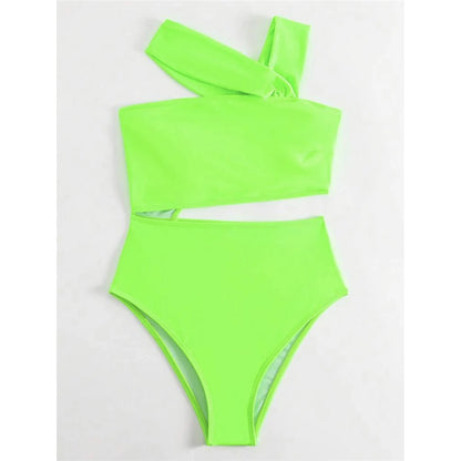S - XL 13 Colors Asymmetric Cut Out One Piece Swimsuit Women Swimwear Female One Shoulder Padded Bather Bathing Suit Swim