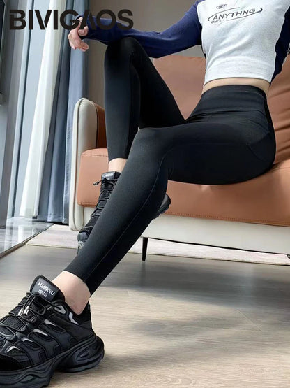 Pocket Sharkskin Cargo Leggings Women High Waist Tight-Fit Elastic Fitness Sport Leggings