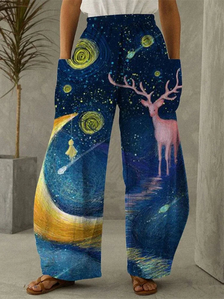 Galaxy Moon Stars Full Length Wide Leg Pants Printed Thin Hipster Fashion Trousers Summer Streetwear Sweatpants Women Clothing
