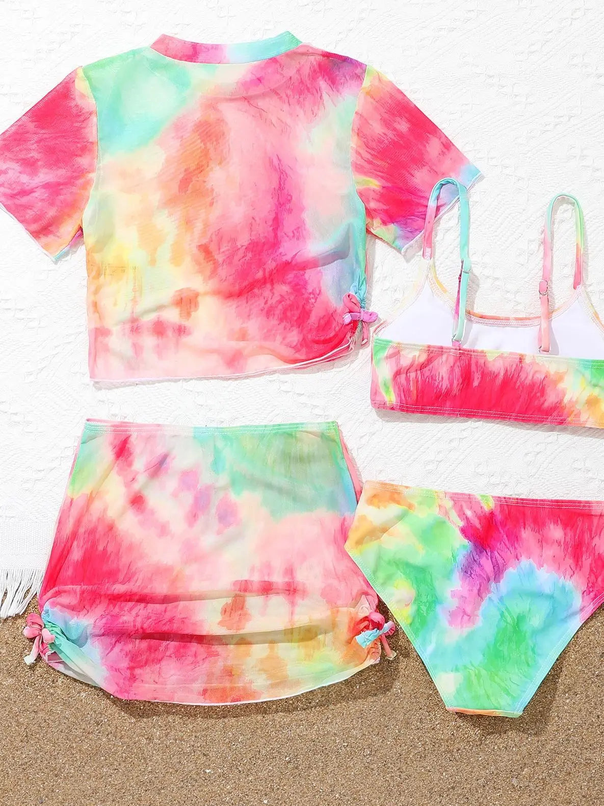4 Pieces Bikinis Set Top & Skirt Girls Swimsuit Kids Swimwear Female Children Bathers Bathing Swimming Swim Suit Beachwear