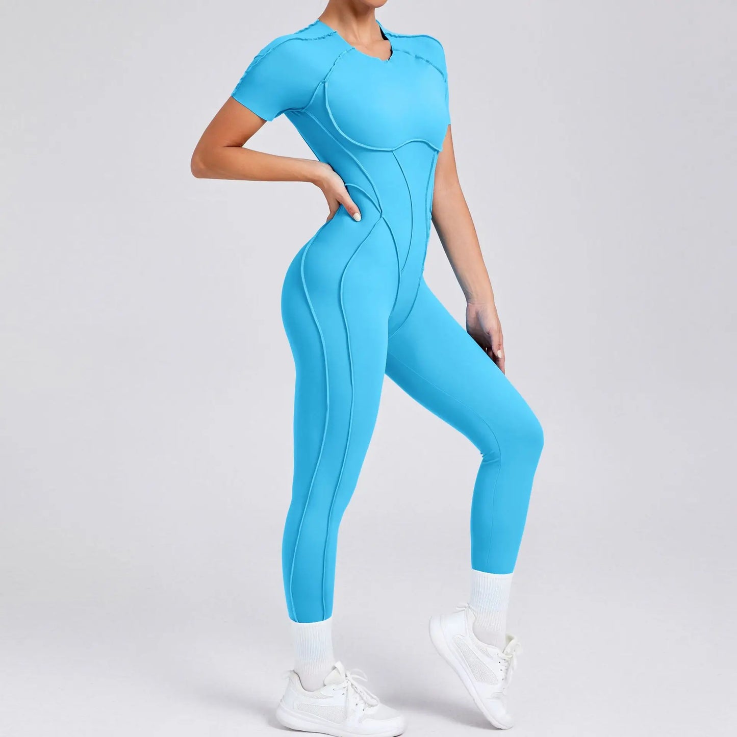 Women's One-piece chest pad Yoga Jumpsuit leggings Short sleeve Backless Slim Fit Sports Outfit High elasticity soft comfort