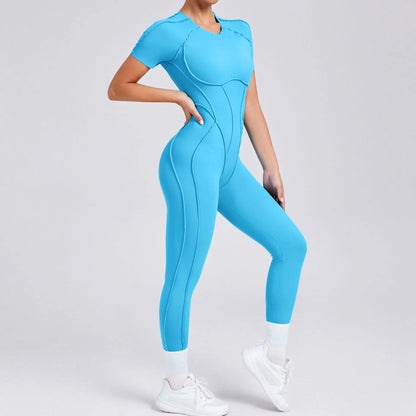 Women's One-piece chest pad Yoga Jumpsuit leggings Short sleeve Backless Slim Fit Sports Outfit High elasticity soft comfort