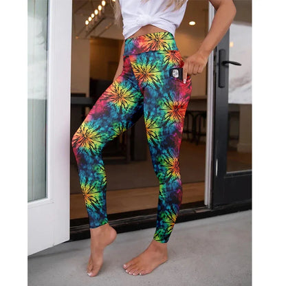 High Waist Women's Fitness Leggings 3D Digital Print Sexy Pocket Elastic Pants Fashionable Gym Trousers