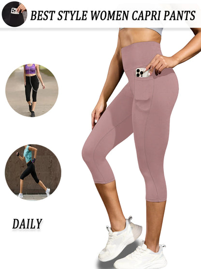 High Waisted capri pants For Women With Pockets Tummy Control No See Through Workout Running Yoga Athletic Push Up Gym Leggings