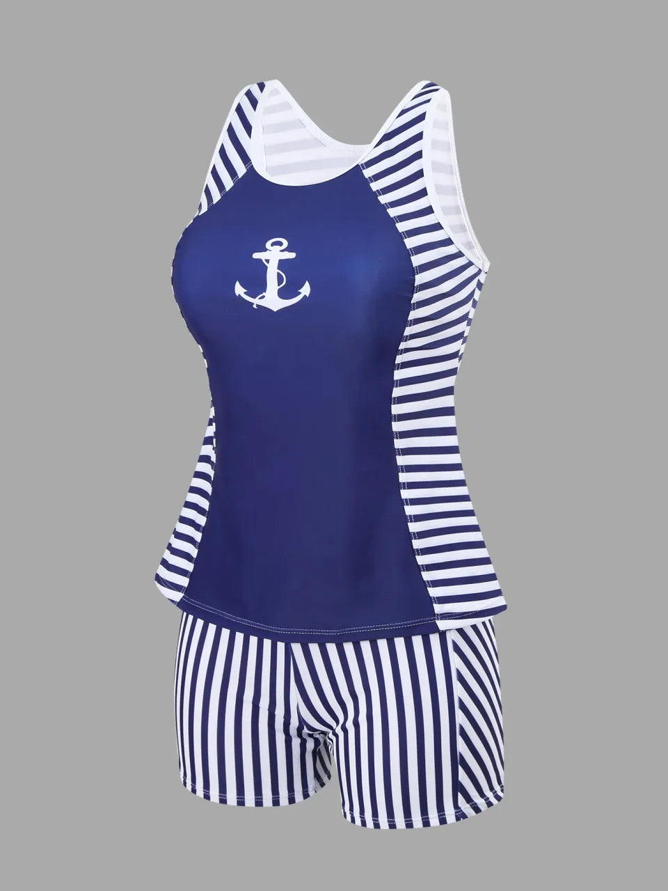 Hollow Out Swimsuit Women Stripe Print Swimwear Summer Beachwear High Waist Tankini Female Bathers Swimming Bathing Suit