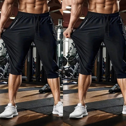 Ice Silk Shorts Men's Thin Cropped Pants Quick-drying Summer Mid-pants Loose Casual Sports Pants