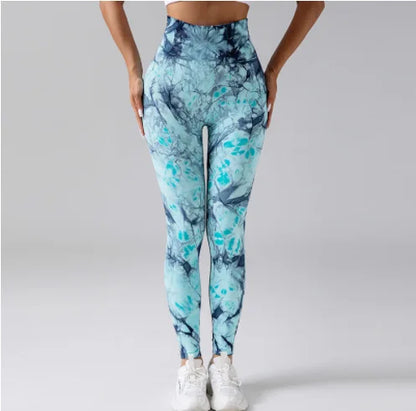 Tie-dye Yoga Fitness Nine-point Pants Spring Summer Women's High-waist Hip-lifting Slim Trousers Pantalones De Mujer Ropa Mujer