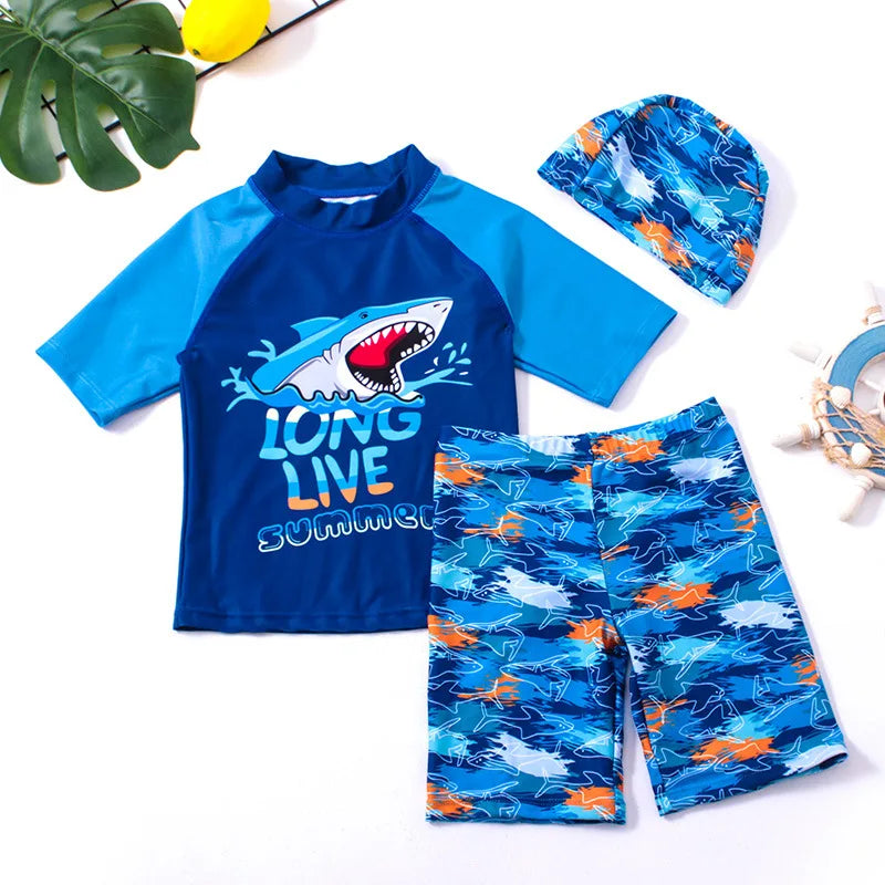 Children's Swimsuit Three-Piece Boy's Split Medium and Large Children's Student Swimsuit Spa Cartoon Split Sunscreen Swimsuit