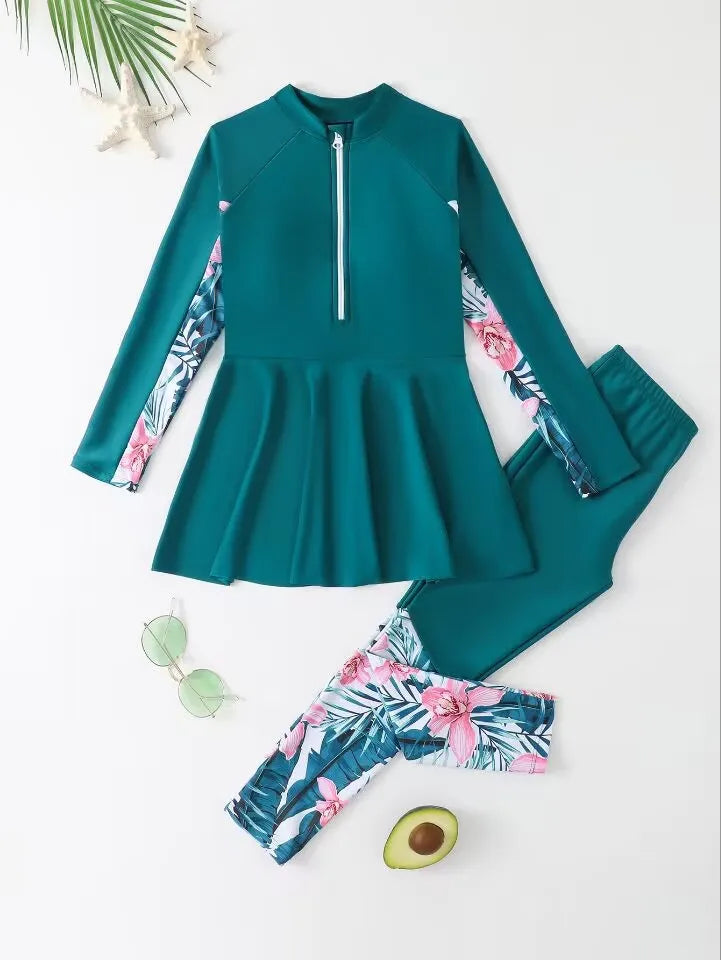Girls Swimsuit Kids Swimwear Female Long Sleeve Beach Dress & Pants Children's Bathers Bathing Swimming Swim Suit Beachwear