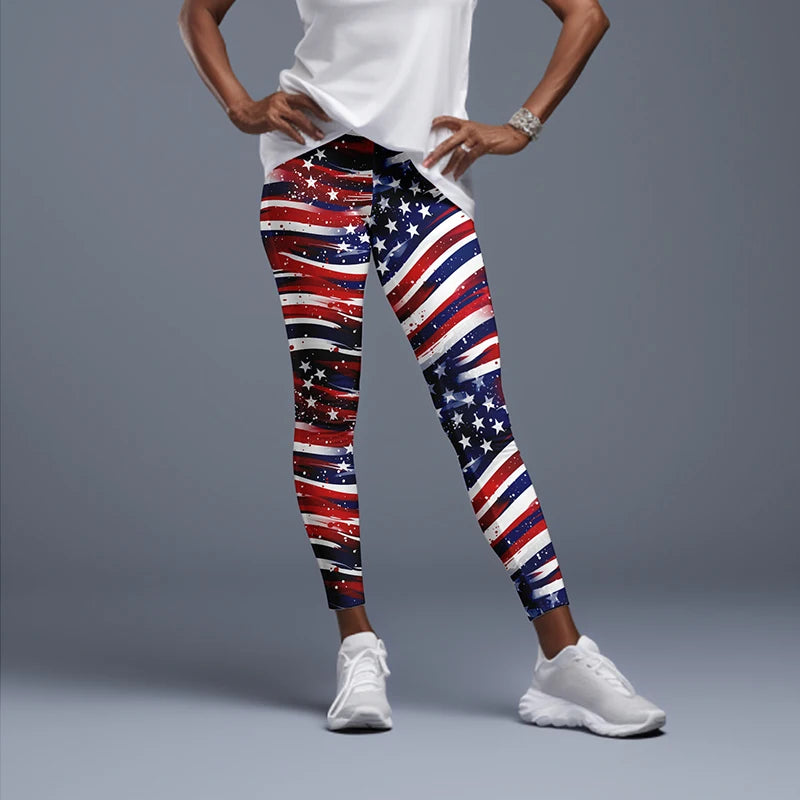 Women High Waist Elastic Pants Fashion High Waist 3D Print Fitness Yoga Gym Leggings