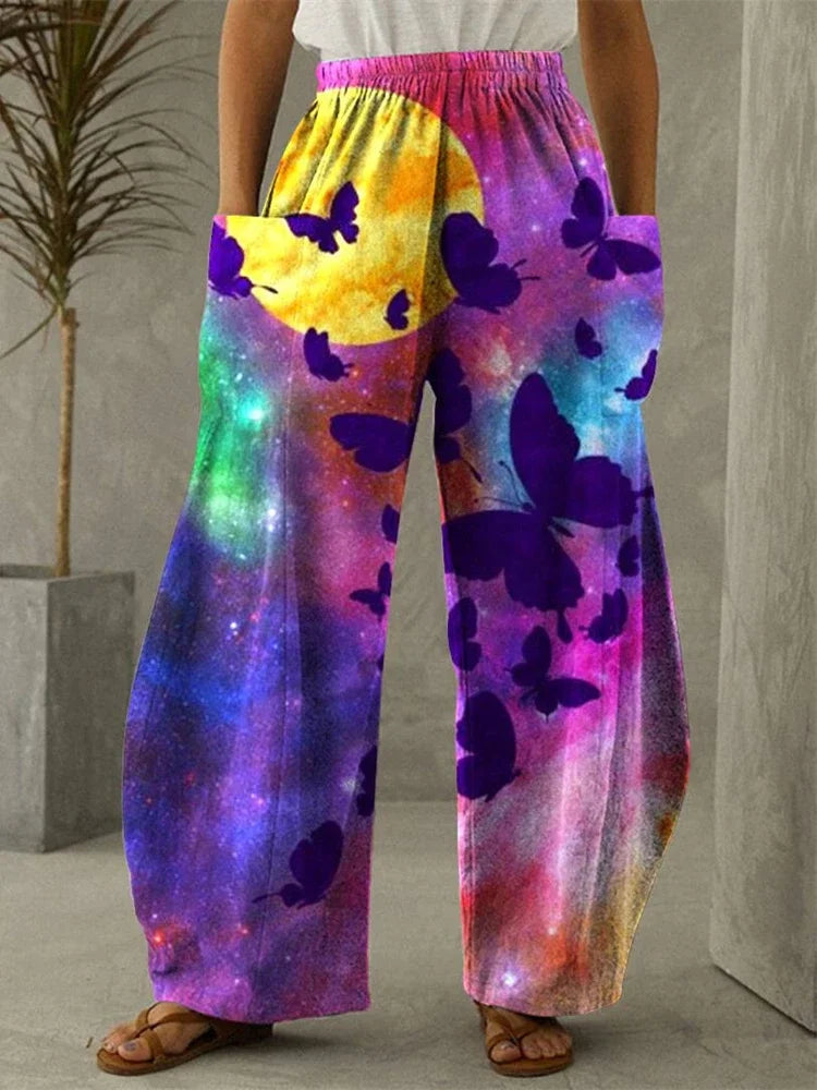Galaxy Moon Stars Full Length Wide Leg Pants Printed Thin Hipster Fashion Trousers Summer Streetwear Sweatpants Women Clothing