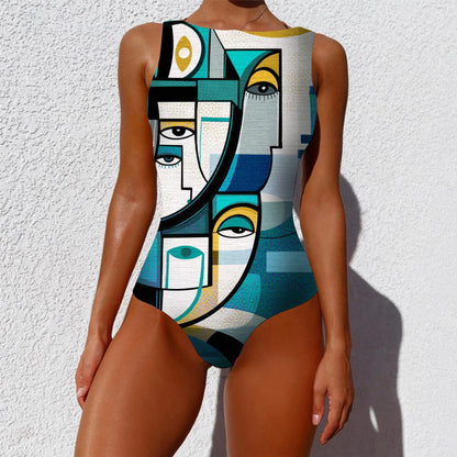 Artwork designs Printed One-piece Swimsuit Classic Printed Lace Up Swimsuit Women's