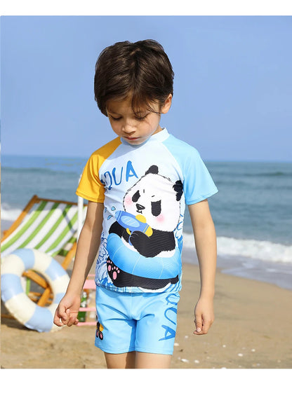Children's Long Sleeve Swimsuit Boy Split Cartoon Summer Sunscreen Quick Drying Small Kids Seaside Vacation Set