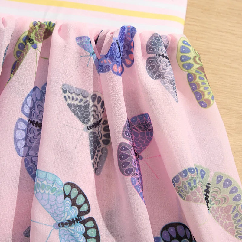 Butterfly Print Girls One Piece Swimsuit 4-7 Year Kids Swim Suit Infant Children's Swimwear 2025 Pink Bathing Suits with Skirt