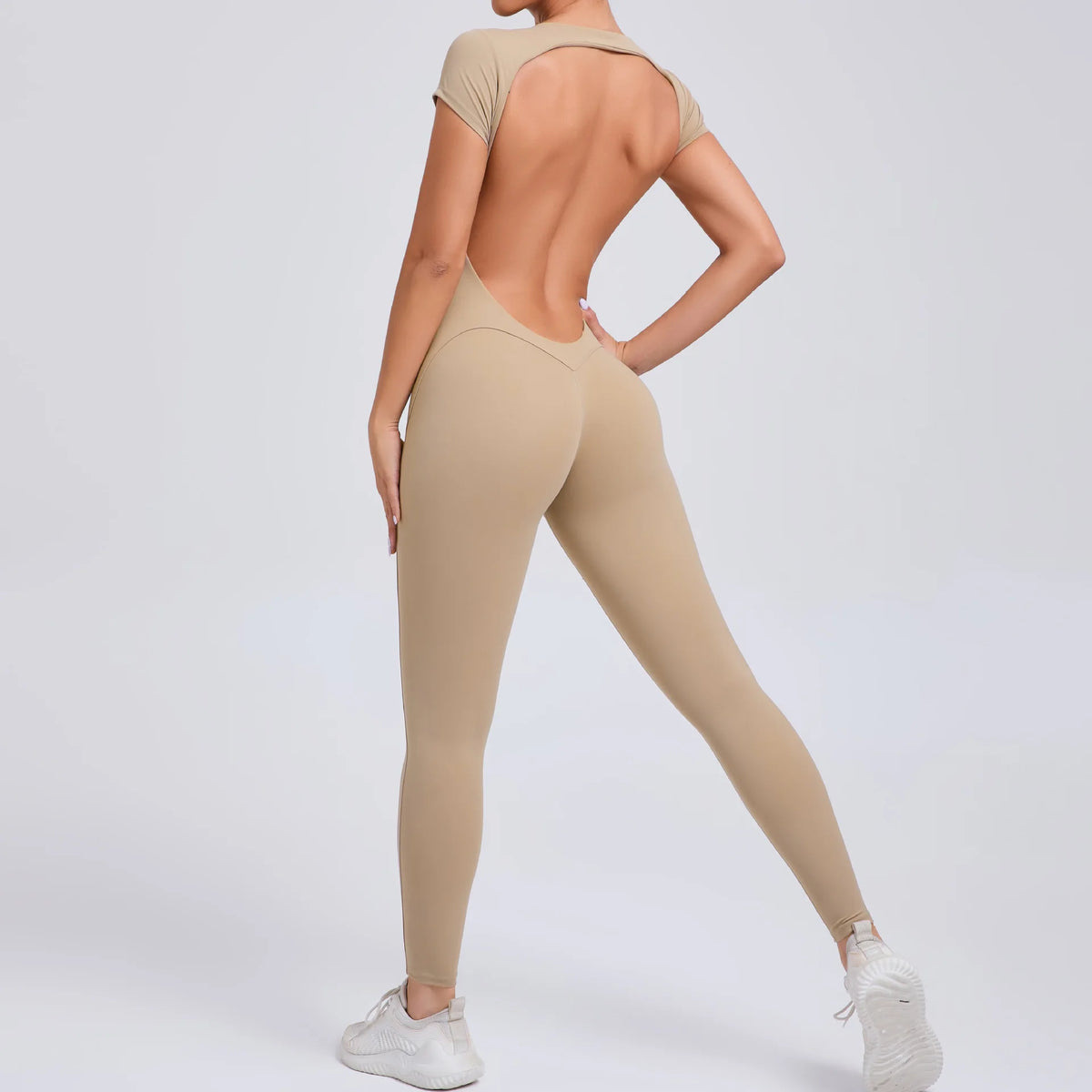 Pad Short Sleeves Suit Female One Piece Jumpsuit Yoga Set Workout Bodysuits Backless Sports Rompers Women Gym Legging