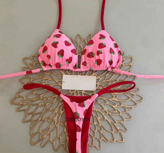 Bright Colorful Designs Women's Bikini Split Print Swimwear Fashion G-string Beach Holiday