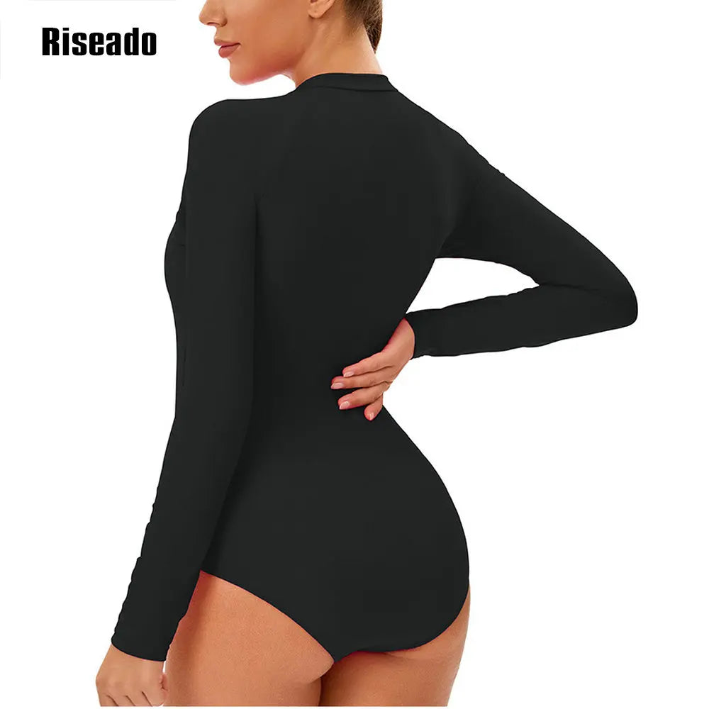 Riseado Womens Athletic One Piece Swimsuits Long Sleeve Sports Surfing Swimwear Bathing suits