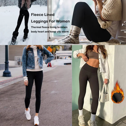 Fleece Lined Leggings Women High Waisted Warm Winter Yoga Pants for Women Thermal Running Workout Black Leggings