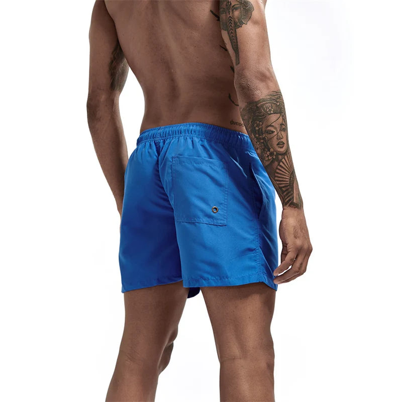 Mens Swim Trunks with Mesh Lining Side Pockets Solid Beach Shorts Quick Dry Lightweight Drawstring Board Shorts Summer Swimwear