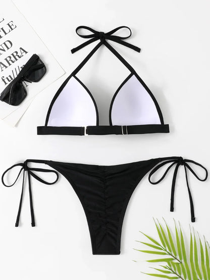 Halter Bra Cup Bikini Swimsuit Female White Swimwear Women Push up Bikini set Brazilian Bathing Suit Bandeau Swim suit