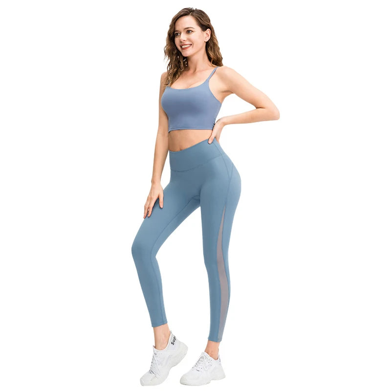 Women Yoga Pants Tight High Waist Hip Raise Mesh No T-shaped Stitches Sports Leggings for Fitness