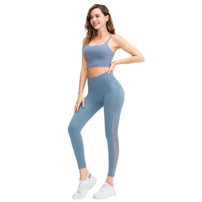 Women Yoga Pants Tight High Waist Hip Raise Mesh No T-shaped Stitches Sports Leggings for Fitness