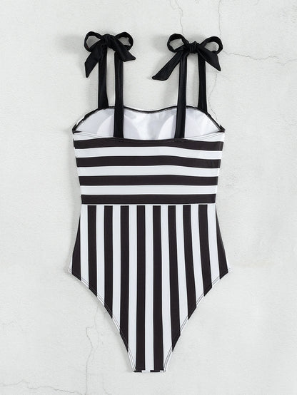 Strappy Swimsuit Women One Piece Striped Swimwear Female Bathers Bathing Swimming Swim Suit Beachwear