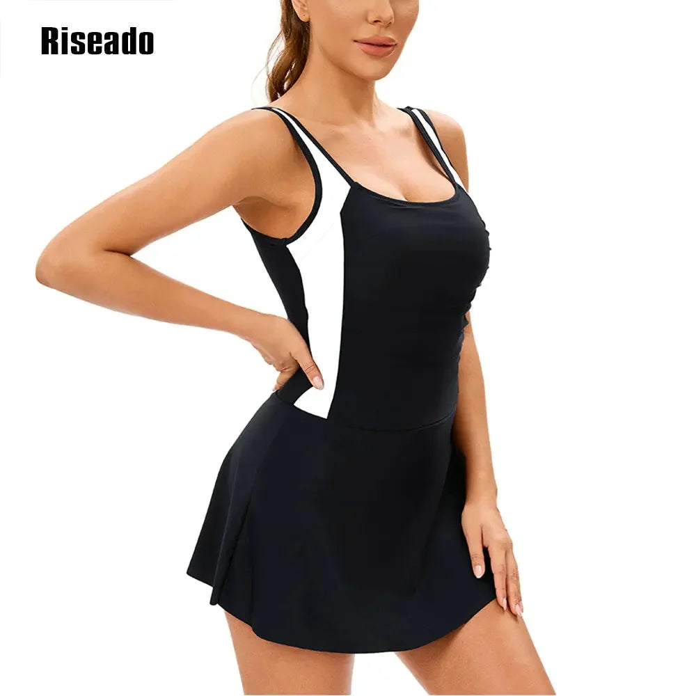 One Piece Swim dress Swimsuits for Women Tummy Control Swim Dresses Skirt Sleeveless Beachwear