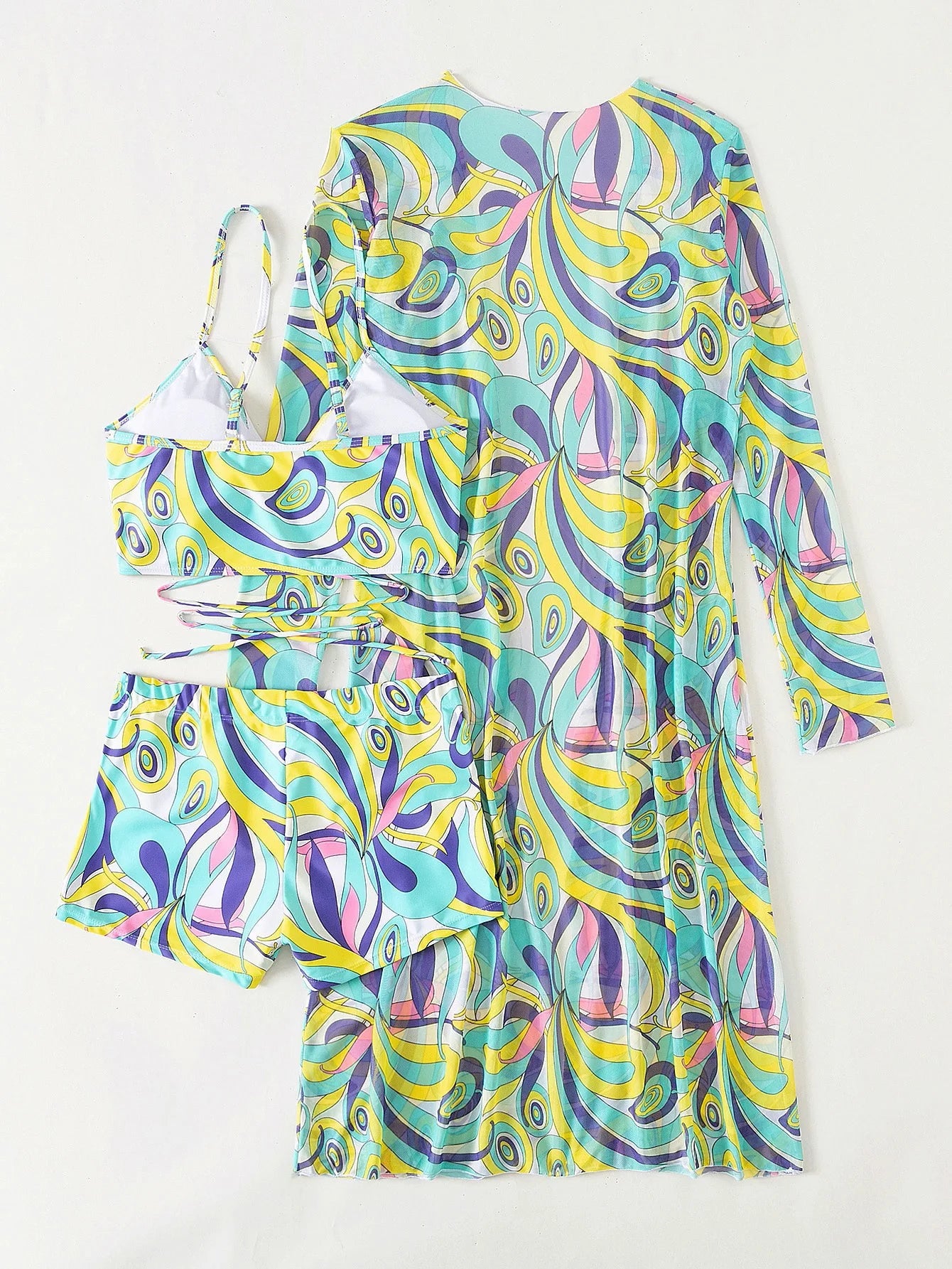 3 Pieces  Print Bikini Women High Waist Swimsuit Cover Up Swimwear Female Lady Bathing Suit Swimming Summer Beachwear