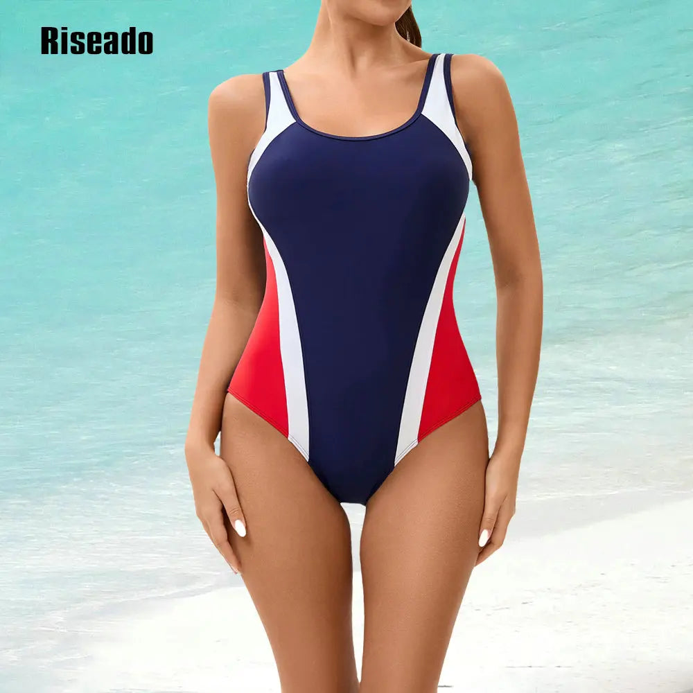 Women's Color Block One Piece Swimsuits U Back Athletic Training Swimwear Bathing Suits
