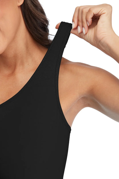 Attraco Women's Camisole 2PCS Cotton Solid with Build-in Shelf Bra Tank Tops U-Neck Soft Breathable Basic Sleepwear