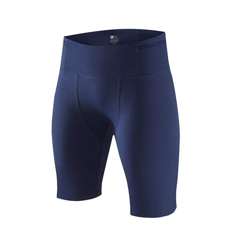 Men's Marathon Running Training Compression Shorts Quick Dry Sports Jogging Tights Fitness Waist Belt Bag Shorts Sportwear Male