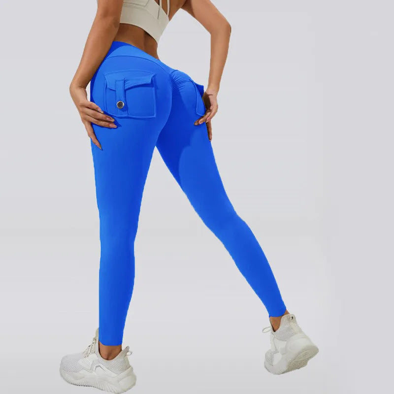 Scrunch Women Button Booty Pocket Sports Yoga Shorts Cycling Jogging Fitness High Waist Squat Proof Gym Active Leggings