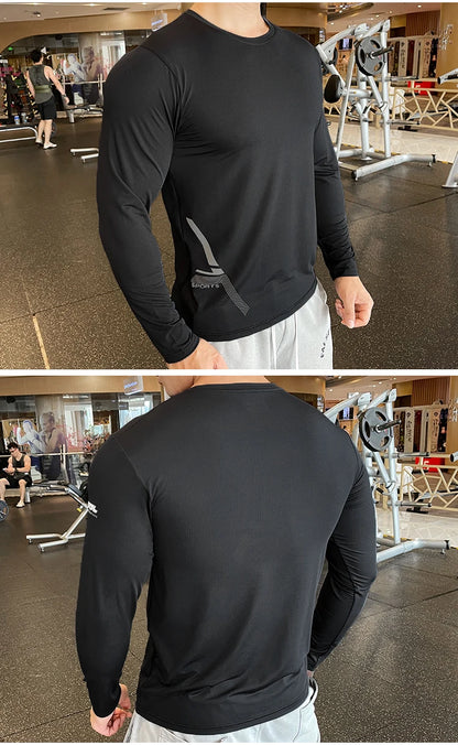 Men Fitness Compression Sport Shirt High Quality Running Long Sleeve Upper Clothing Crew Neck Sweatshirt Male Rash Guard Wicking