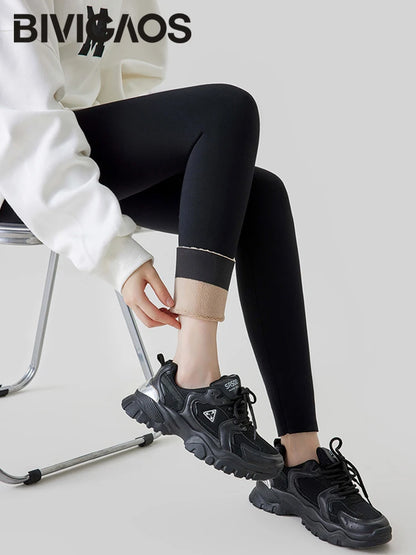 Autumn Winter Alpaca Velvet Shark Leggings Women Thick Warm Leggings High Waist Seamless Slim-Fit Thermal Pants