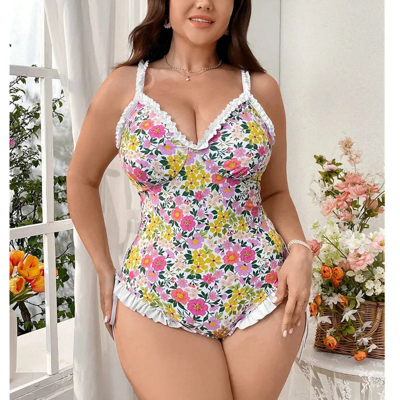 One Piece Swimsuit For Women Plus Size Swimwear Flower Printed Monokini Bathing Suit Summer Beachwear