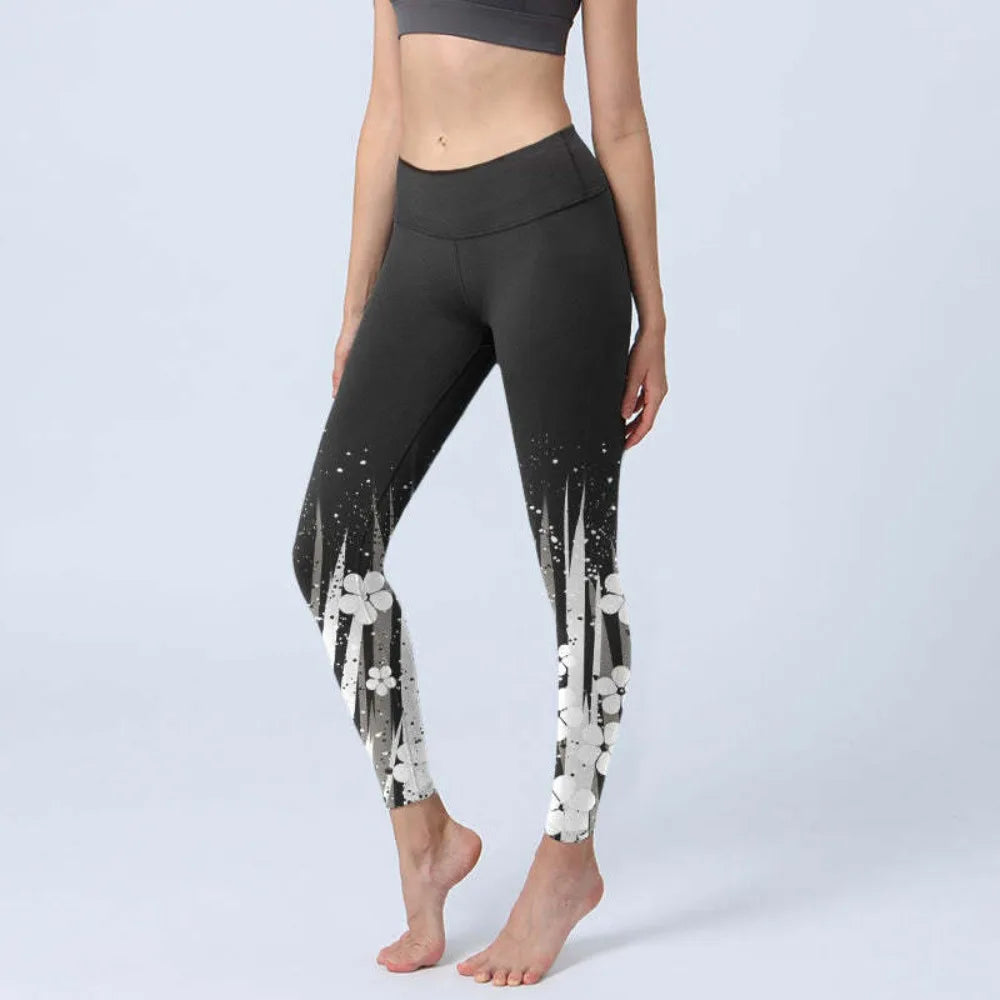 High Waisted Yoga Pants Leggings for Women Bamboo Print Workout Tights Non-See Through Gym Fitness Running Athletic Wear