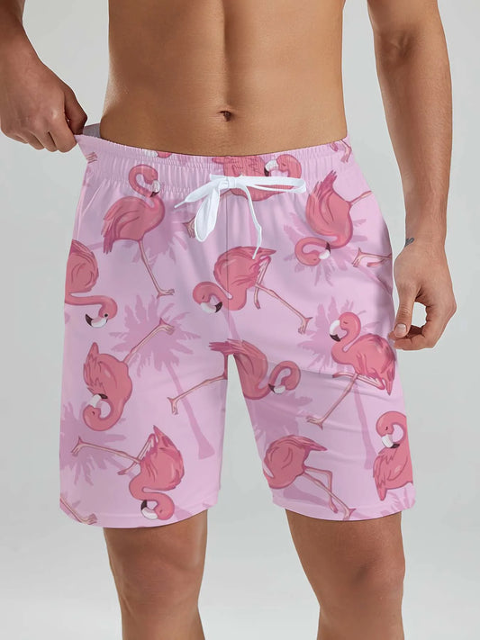 Hawaiian flamingo Vacation Beach Shorts For Men Summer Casual Street Short Pants 3D Printed  Board Shorts Swimsuit Swim Trunks