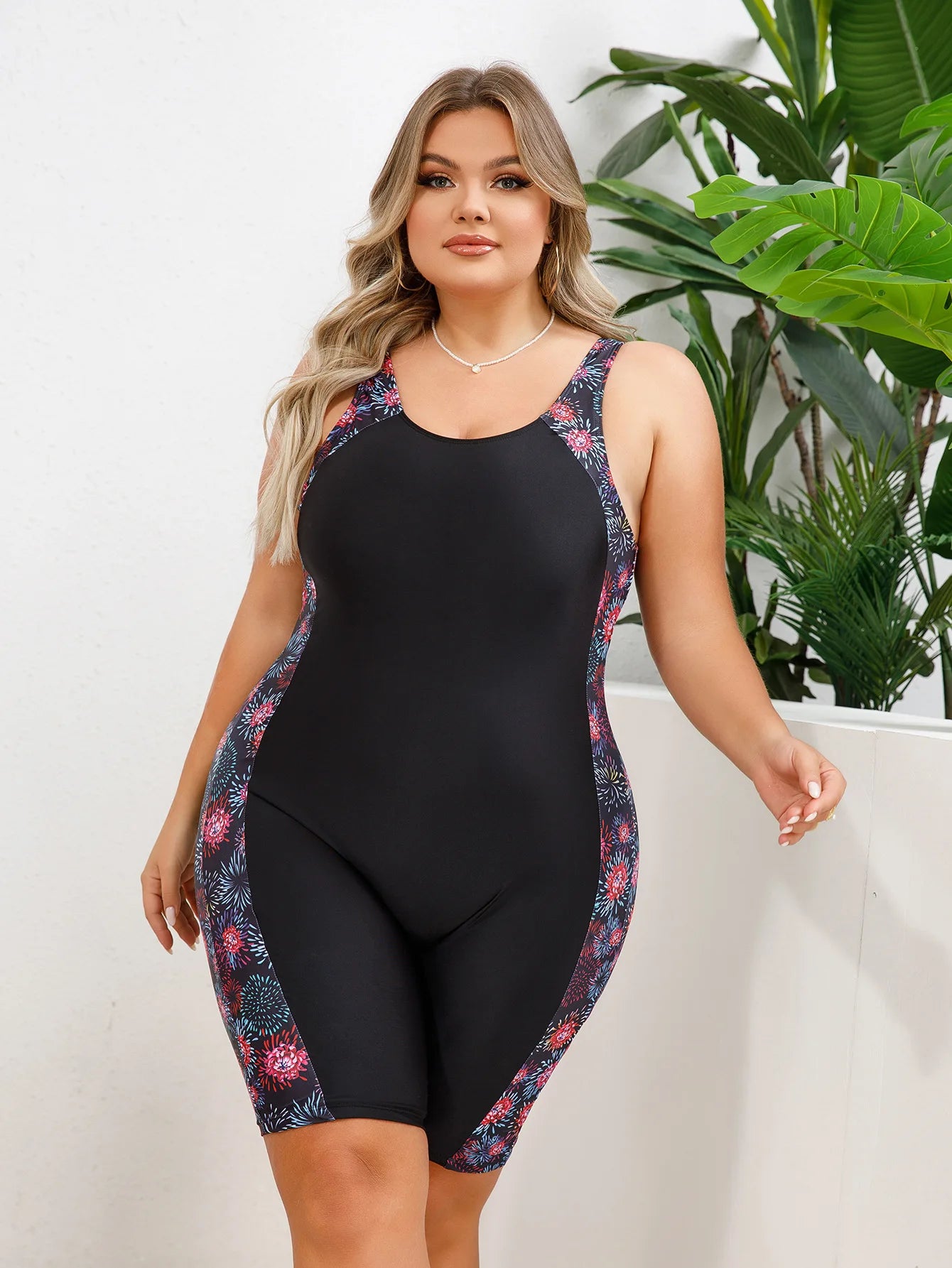 Solid Patchwork Plus Size Swimwear Women Strapped Push Up Large One Piece Swimsuit Summer Chubby Bathing Suit