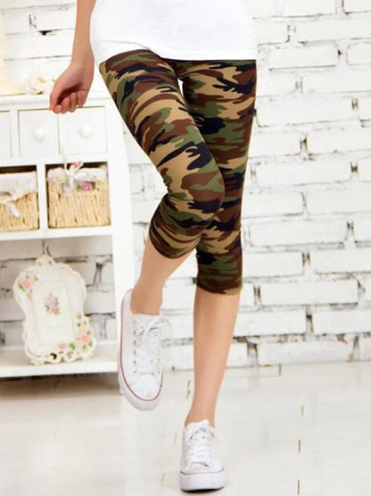 Fitness Leggins Polyester Capris Workout Trousers Camouflage Printed Leggings Women Lady Army Green High Elastic