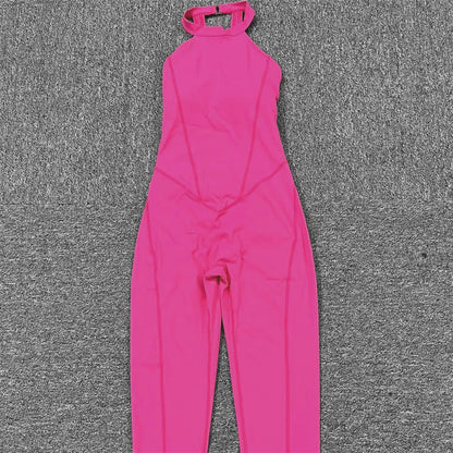 Pad Scrunch Backless Yoga Sport Jumpsuit Women Monkeys One Piece Gym Outfit Legging Fitness Overalls Workout Pant Clothing
