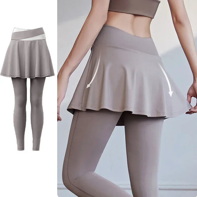 Aiithuug Tennis Skorts Cross-waist Skirted Legging Yoga Legging with Skirts Tennis Leggings Soft Stretchy Tennis Dresses Running