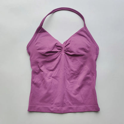 Longline Strappy Gym Tops Women's Sleeveless Workout Shirt  Gym Clothes  Scrunch Open Back Bra Running Yoga Tank Tops
