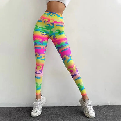 Fashionable Digital Print High-waisted Elastic Leggings Core Training Pants For Women European American Style