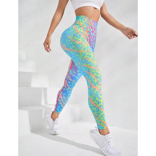 3D tie dye printed sports pant womens running jumpsuit fitness high waisted push-pull jumpsuit sportswear y2k training socks